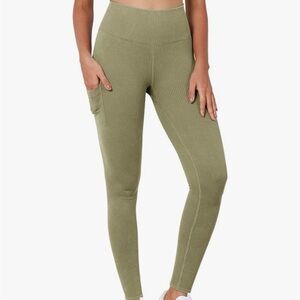 ODODOS Seamless Ribbed Leggings with Pockets High Waisted Acid Washed.